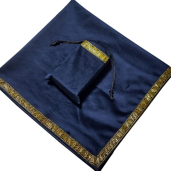 Tarot Cards Bag Tablecloth Table Altar Cloth Witchcraft Astrology Divination Non-Slip Mat Square,Retro Altar 65 * 65cm (Gold Edged Navy Blue Tablecloth)