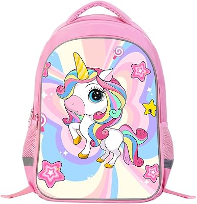 Kids Backpack for Girls 17 Inch Pink Unicorn Backpack for Kids Bookbag for Preschool Kindergarten Elementary Cute Rainbow School Bag