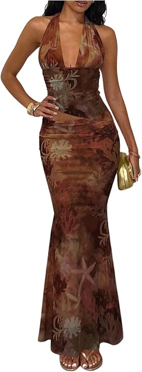 Verdusa Women's 2 Piece Boho Matching Sets Floral Halter Top Maxi Skirt Set | Asymmetrical Summer Set, Vacation Outfits