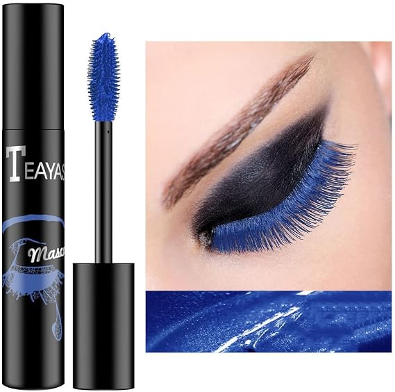 Blue Colored Mascara - Colorful Mascara/Waterproof Long-lasting 4D Silk Fiber Lash Mascara/Smudgeproof Fast Dry Eye Lashes Curling Lengthening Thick Eyelashes for Women and Girls (Blue-03)