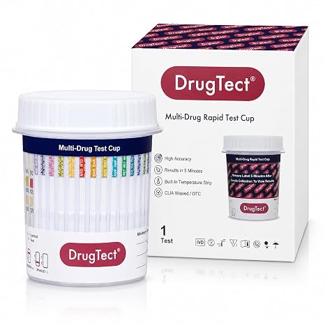 DrugTect 14 Panel Fentanyl Drug Test Kit Urine Cup - 1 Pack | 14 Panel Fentanyl Test Plus 6 ADL Validity Checks. AMP, BAR, BUP, BZO, COC, FYL, MDMA, MET, MOP, MTD, OXY, PCP, TCA, THC