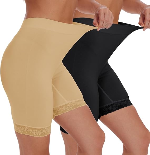 BATHRINS Slip Shorts Seamless Smooth Lace Under Shorts for Women Under Dresses