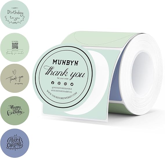 MUNBYN 2 Inch Circle Thermal Labels for Candle, 150 Sheets/1 Roll | Multicolor Thermal Label Stickers, No BPA and BPS, Self-Adhesive, Print Clear and Sharp, Wide Compatibility