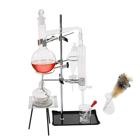 Essential Oil Distillation Kit 500ml Lab Distillation Kit Professional Steam Water Distiller Glass Distillation Apparatus High Safety Purifier Glassware Kits for Home School Lab | US Stock