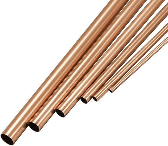 uxcell Copper Tube, 2mm 3mm 4mm 5mm 6mm 7mm OD x 0.2mm Wall Thickness 300mm Length Seamless Round Pipe Tubing, Pack of 6