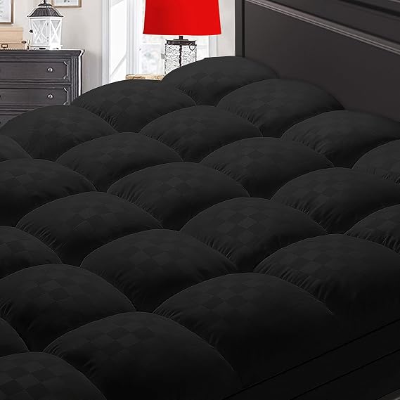 SameBed Mattress Topper Full XL,Extra Thick Mattress Pad Cover for Back Pain,Cooling Mattress Protector with 8-21 Inch Deep Pocket,Overfilled Down Alternative Filling,Black
