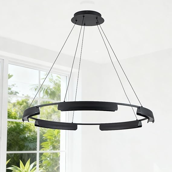 Modern LED Black Chandelier 31.5" Ring Pendant Ceiling Light Fixture for Dining Room, Living Room, Bedroom, Kitchen Island, Foyer, 4000K Warm White 45W