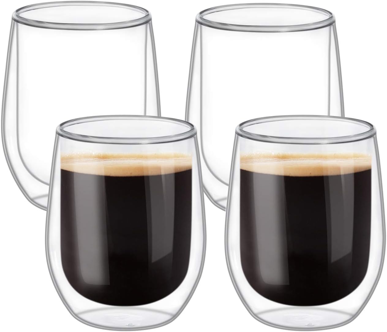 ComSaf 300ML Double Walled Glass Mug Set of 4, Thermal Insulation, Mug for HotCold Drinks, Tumbler for Tea Cappuccino Latte Hot Chocolate, Housewarming Gifts