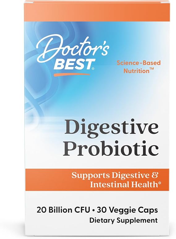 Doctor's BEST Digestive Probiotic Capsules for Women & Men, 30 Veg Caps