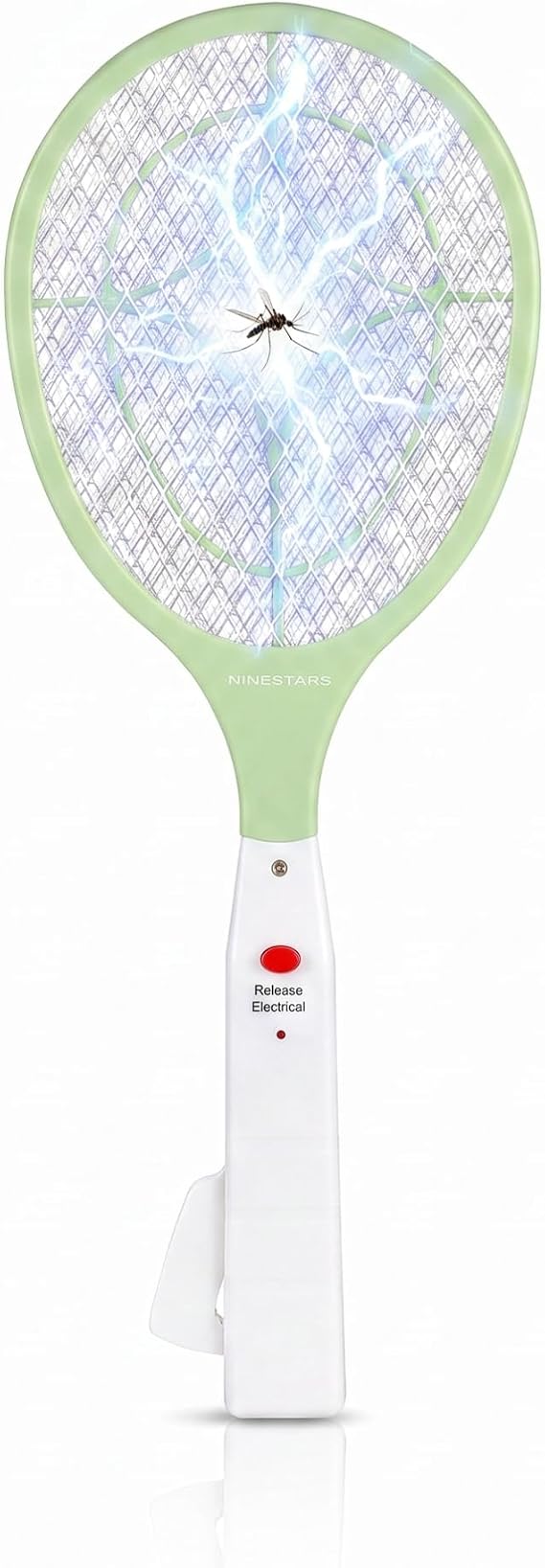 Ninestars Battery-Free Electric Mosquito Fly Swatter, Ergonomic Press-to-Charge Design with ABS Body and Triple-Layer Safety Mesh, Green