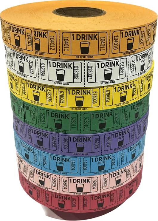 The Ticket Gurus-(8) Single Drink Rolls- 2000 Tickets Per Roll-8 Different Colors Shipped.