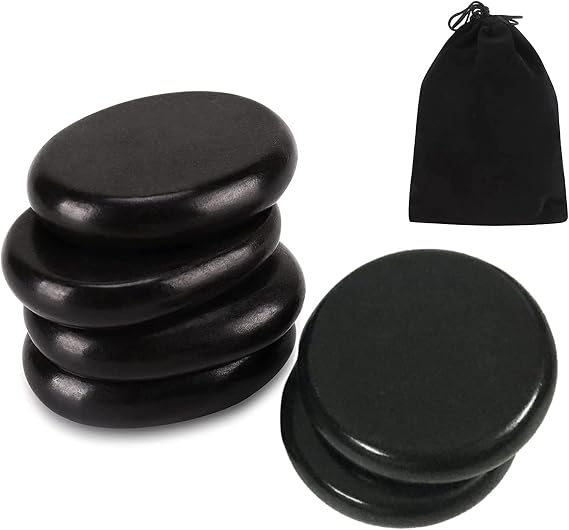 6 Piece Massage Hot Stones Set, Black Large Essential Basalt Hot Rocks Stones for Spas, Massage Therapy, Relaxation, and More (2pcs 8 * 8CM)