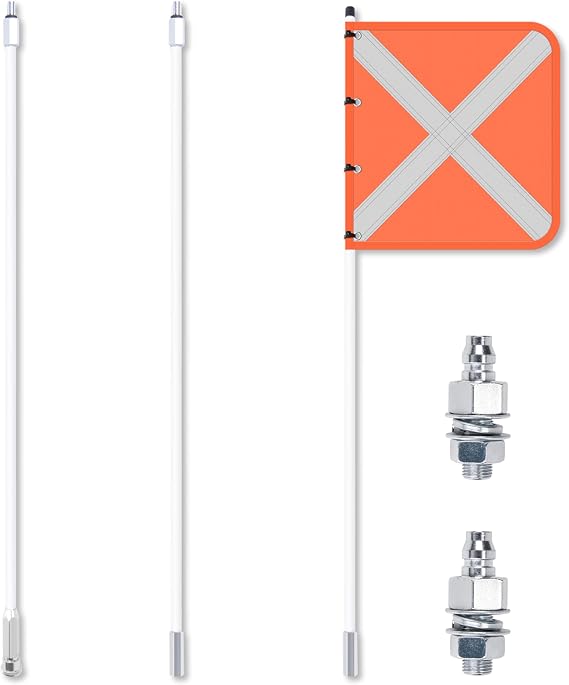 Sand Safety Flag with 2PCS Quick Connector Base & 11.8" x 11.8" Reflective PVC Flag, Suit for ATV, UTV, Off-Road, Jeep & Truck, Can be Used as 3.3', 6.6' or 10'.
