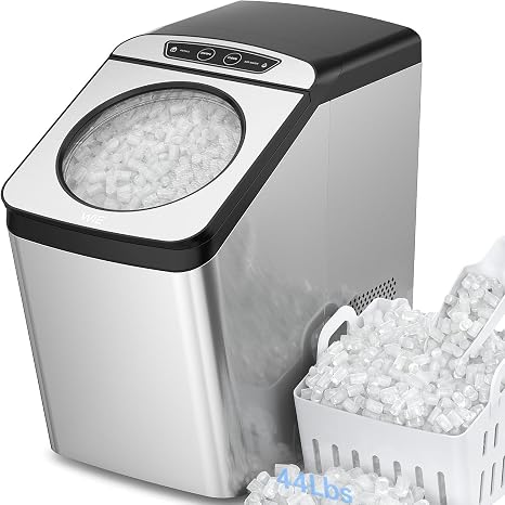 WIE Nugget Ice Maker Countertop, 44 lbs in 24 Hours, Pellet Ice Maker Machine with Self-Cleaning, 0.75 Gallon Tank & Scoop Water Line, Crushed Pebble Ice Makers for Home/Office/Bar/Party, Silver