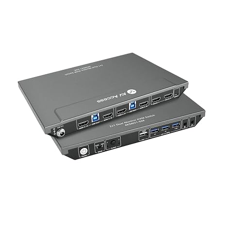 AV Access KVM Switch 2 Input 2 Output Monitor 2 Units, Computer 2 Units, USB 4 Units, EDID, Hotkey Switch, Independent PC Control, 4K@60Hz HDMI Dual Monitor, Display 1 or 2 PCs Simultaneously, for