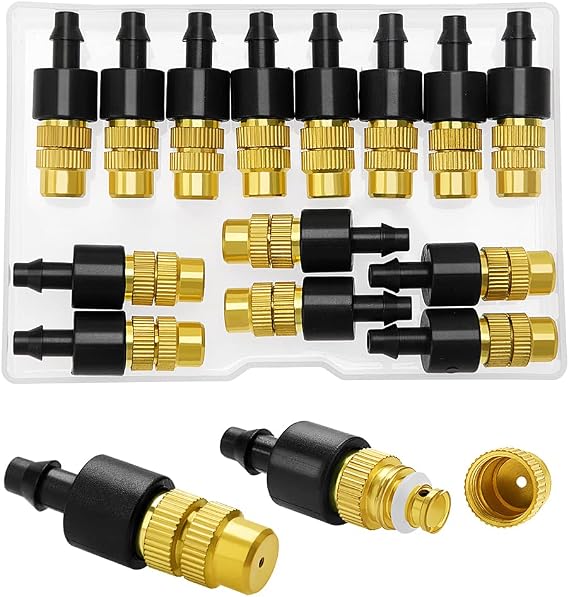 VooGenzek 15 PCS Adjustable Brass Misting Spray, Copper Atomizing Nozzle, Atomizing Sprinklers, Sprinkler Heads Nozzles for Garden Watering Greenhouse Seedlings Irrigation