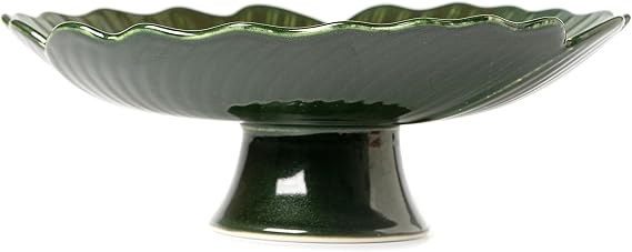 Ceramic Fruit Bowl for Kitchen Counter, Decorative bowl, Pedestal bowl, Footed bowl, Modern fruit bowl, Large fruit bowl, Decorative bowls for home decor, Green fruit bowl, 10.5 "