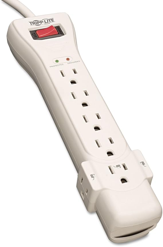 Eaton Tripp Lite Series SUPER7 Flat Plug Power Strip Surge Protector, 7 Outlets, 7ft Extension Cord, 2160 Joules, UL Listed & Certified, White, $75,000 Insurance