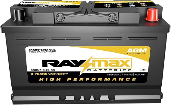 AGM Car Battery H6 Group 48 12V 760 CCA | 70Ah | Maintenance-Free Auto Battery for Cars, Trucks & SUVs, Deep Cycle, Start-Stop Ready, Cold Weather Performance | Size: 10.98"L x6.89"W x7.48"H.