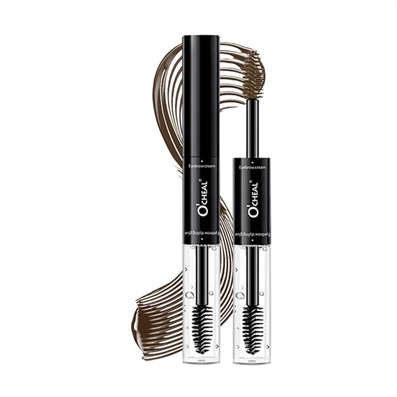 O'CHEAL 2 In 1 Double Head Black Curled Lashes Eyebrow Cream Styling 3D Feathery Wild Brow Wax Eyebrows Brush 02#DARK BROWM