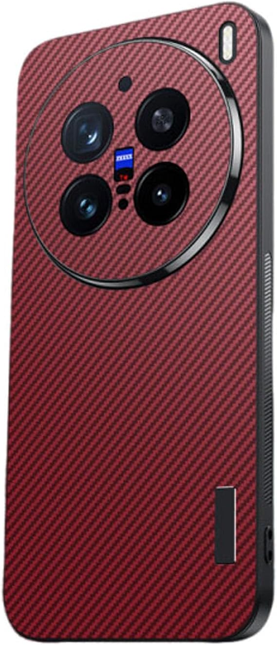 Case for Vivo X200 Pro, Carbon Fiber Texture Slim Leather Back Case [Lens Protection] Drop Protection Protective Phone Cover for Vivo X200 Pro,Red