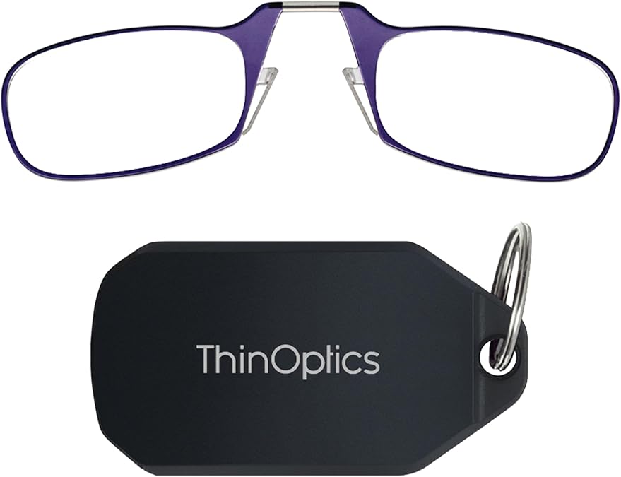 ThinOptics Keychain Reading Glasses - Slim Armless Pocket Readers - Black, Purple 2.0x