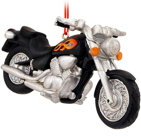 Black Motorcycle With Flames Resin Hanging Christmas Ornament