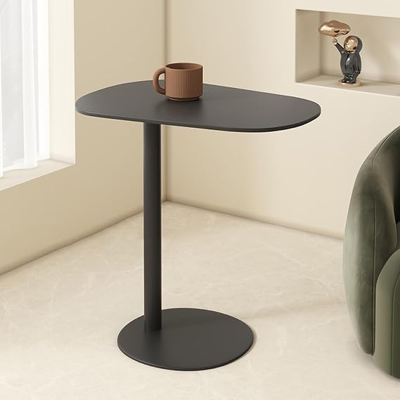Metal C Shaped End Table, 21Inch Modern Metal Narrow Side Table Coffee Table for Small Space, Black