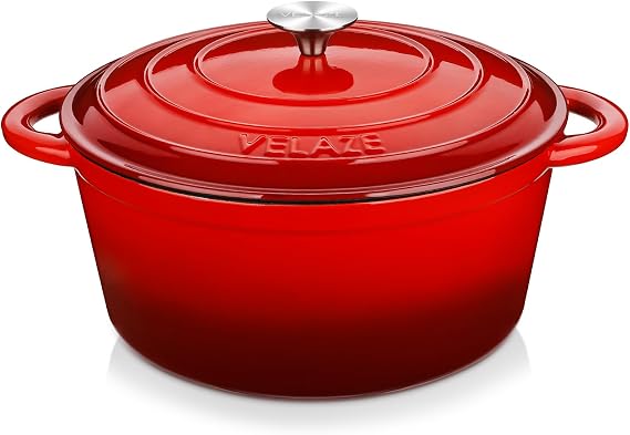 Velaze 7.5 QT Enameled Cast Iron Dutch Oven Pot with Lid,Red | Large Capacity for Cooking,Frying, Stewing,Bread Baking,and Roasting,Oven Safe,Dual Handles,Heavy Duty,Non-Stick Coating