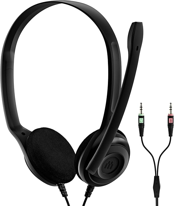 EPOS PC 3 Chat - Langlebiges On-Ear Headset PC, Kopfhörer mit Kabel, Rauschunterdrückendes Mikrofon, Einfach zu Verbinden, Stereosound, Für Online-Anrufe,Unterricht, 2 x 3,5-MM-buchsen Schwarz