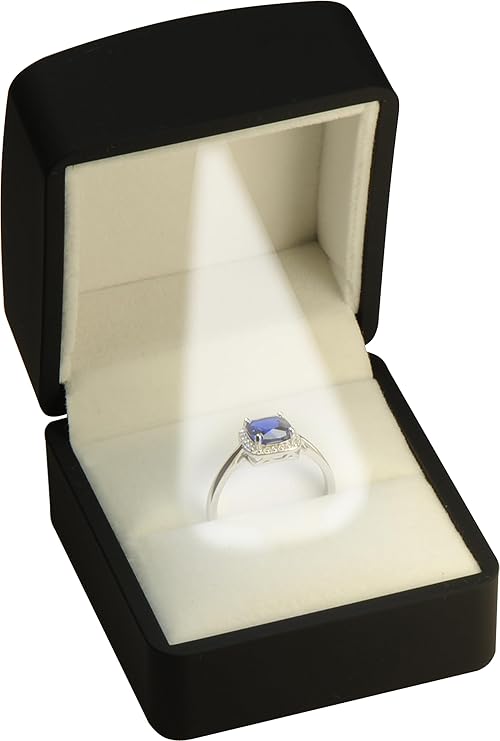 LED Black Ring Box for Proposal, Father's Day, Christmas...Luxury Arc Shaped Top Design LED Ring Jewelry Gift Box with Light for Men for Women for Girls Box Dimension 2.28〞(W)2.48〞(D)1.65〞(H) | Bright white light holder case for women men boys girls and soft white insert better showing your rings