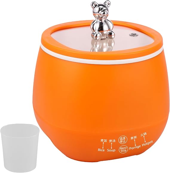Mini Rice Cooker, 1.8L Small Electric Rice Cooker with Automatic Cooking & Keep Warm Function for 2-4 Servings, Non-Stick Inner Pot,Multifunctional Electric Cooking Pot with Measuring Cup (Orange)