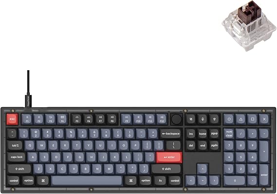 Keychron V6 Wired Custom Mechanical Keyboard Knob Version, Full-Size QMK/VIA Programmable with Hot-swappable Keychron K Pro Brown Switch Compatible with Mac Windows Linux (Frosted Black-Translucent)