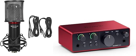 Audiosavings Bundle: Focusrite Scarlett Solo 4th Gen Studio Recording USB Audio Interface+Software Bundle with Rockville RCM SR Studio/Recording Condenser Microphone Mic w/Samsung Capacitors (2 Items)