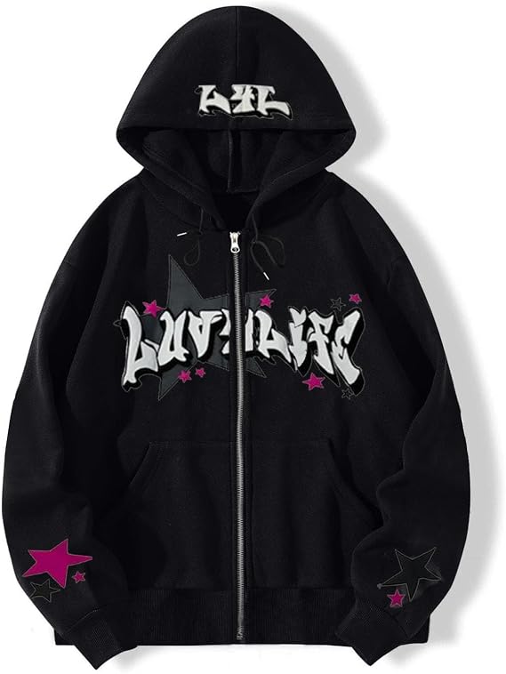Gothic Star Graphic Hoodies Y2K Punk Dark Academia Zip Up Hoodie Fall Harajuku Punk Jacket Sweatshirt Emo Clothes