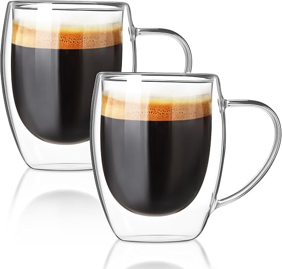 FrutPunch Double Walled Glass Coffee Mugs Set of 2,12 oz Glass Coffee Cups