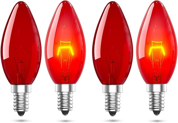 Red Light Bulb E14 26W - Dimmable Fireglow Red Candle Bulbs SES C35 Fireplace Coloured Light Bulbs for Electric Fire, Halloween Christmas Decoration, Chandelier, Table Lamp (4-Pack) [Energy Class G]