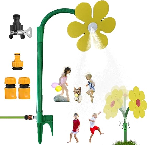 Crazy Daisy Sprinkler for Yard Watering and Kids Playing, 360° Rotating Dancing Flower Water Sprinkler, Fun Irrigation Tools with Durable Plastic Base for Dogs and Garden Irrigation (Yellow)