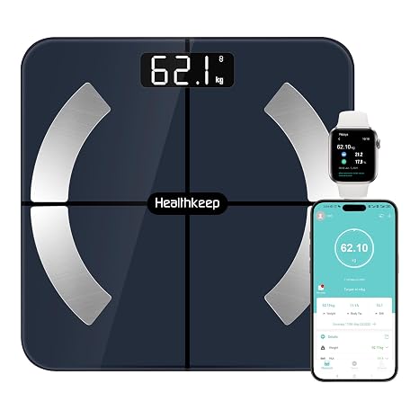 Healthkeep Scales for Body Weight with App 13 Body Composition Metrics, Digital Bathroom Scales with Bluetooth Weighing Scale, App Compatible with iOS Android 11 * 11 Iches (Blue)