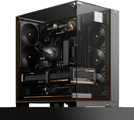TR A70 Vision ATX Gaming Case Three-sided Standless Panoramic Glass Panel 8 Fan Slots Midi Tower PC Case Equipped with USB-C Port Includes Integrated 9.16 Inch LCD Display