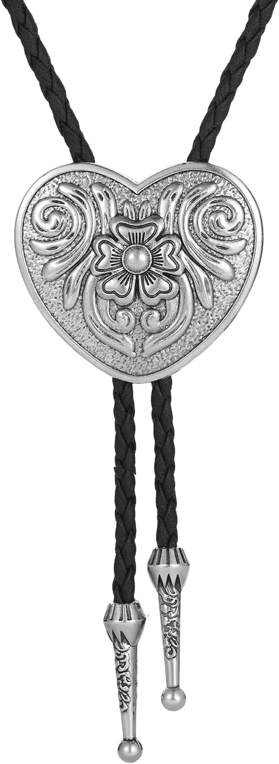 Western Turquoise Bolo Tie for Men Women Oval Concho Leather Necktie Adjustable Cowboy Accessory