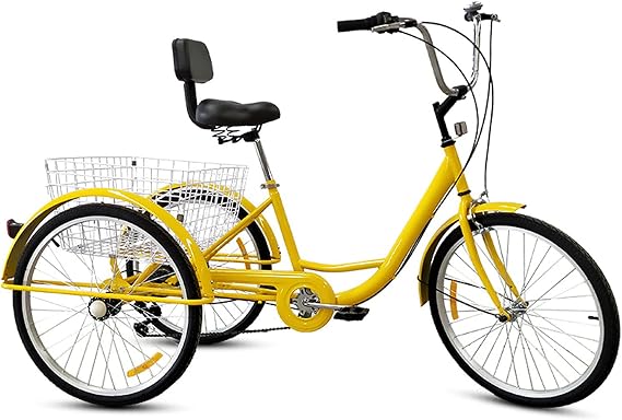 24Inch Adult Tricycle Three Wheel Bike High Carbon Steel Frame 7 Speed Adult Bicycle for Recreation Shopping Picnics Exercise Men's Women's Cycling Pedalling