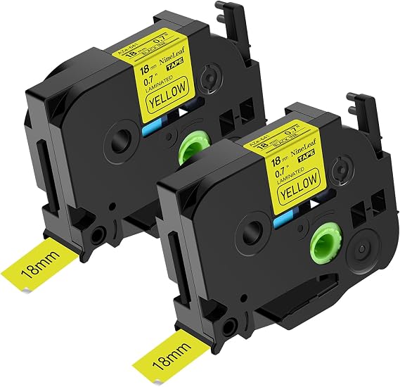 NineLeaf 2PK Replacement Compatible for Brother TZ-641 TZe-641 TZe641 Laminated P-Touch Label Tape (3/4" X 26.2', 18mm x 8m, Black on Yellow)
