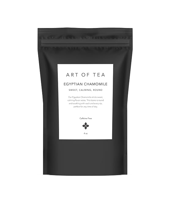 Art of Tea Egyptian Chamomile Tea Organic Loose Leaf Herbal Tea, Caffeine Free Whole Chamomile Flowers, Premium Egyptian Herbal Tea, 4oz Refill Bag
