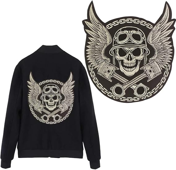 Large Embroidery Skull Patches for Jacket Back Motorcycle Biker Applique Iron on Badge 1piece