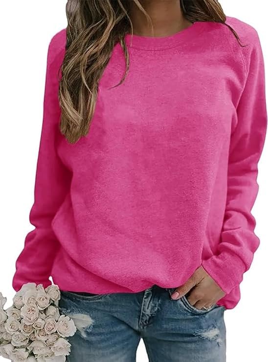 Chvity Women's Crewneck Sweatshirts Casual Comfy Long Sleeve T-Shirts Basic Solid Pullover Tops