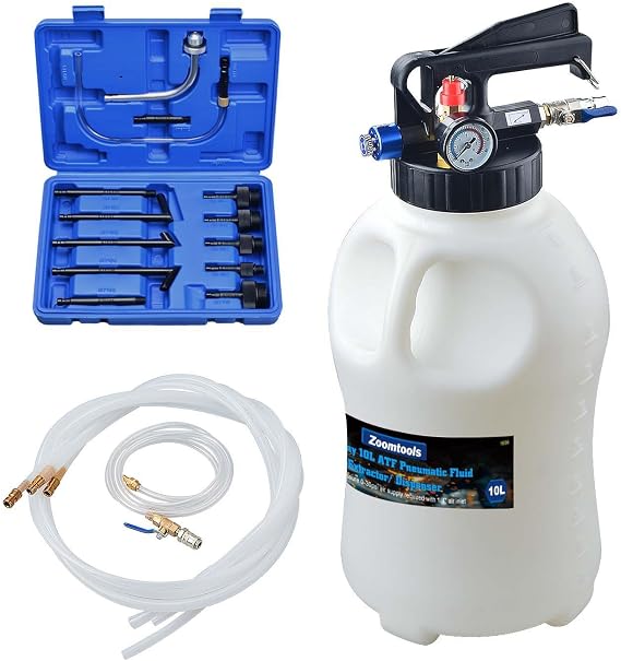 10L Pneumatic Transmission Fluid Transfer Pump, Gearbox Oil Filling Pump with 13pcs ATF Filler Adapters