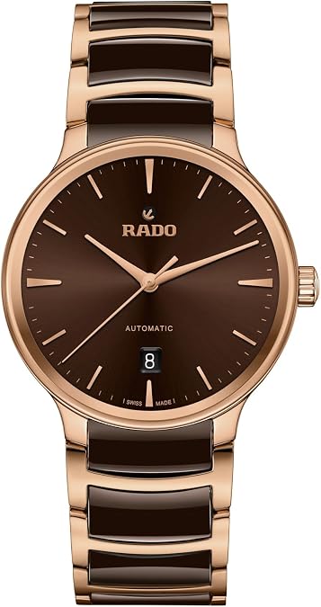 Rado - Centrix - Unisex Automatic Swiss Watch - 39mm Brown Dial with Date - Brown & Rose Gold High-Tech Ceramic Bracelet - R30017302