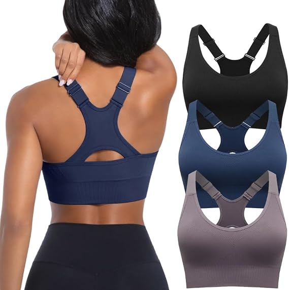 Sports Bras for Women 3 Pack,High Support Racerback Sports Bra Adjustable Straps,High Impact Padded Workout Bras