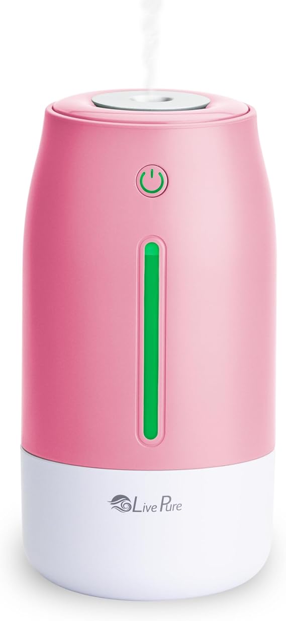 LivePure Cool Mist Humidifiers for Bedroom. Small Humidifier for Babies, Nursery, Plants, Office. Ultrasonic Cool Mist Humidifier w/Quiet Operation, USB-C Rechargeable. Rose Quartz